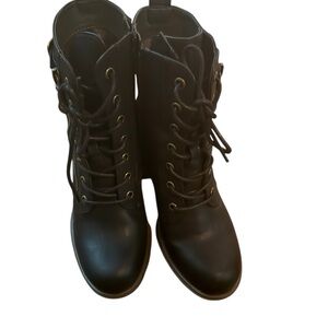 Beverley Black Lace-Up Combat Boots with Rubber Soles